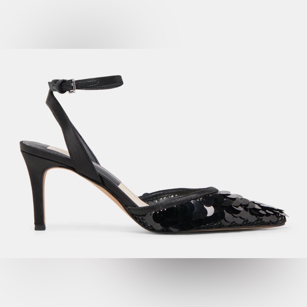 Dolce Vita ELIZA Confetti Heels 8.5 Black Sequin Mesh Stiletto 3”Pumps NWT